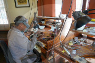 gemologist working at a gem buyer shop, Ilakaka sapphire mines, Fianarantsoa province, Ihorombe Region, Southern Madagascar