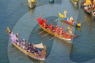 The boats of the historical procession for the historical regatta on the Grand canal of Venice, Italy, Europe