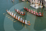 The boats of the historical procession for the historical regatta on the Grand canal of Venice, Italy, Europe
