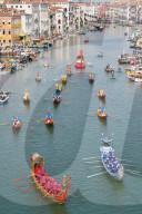 The boats of the historical procession for the historical regatta on the Grand canal of Venice, Italy, Europe