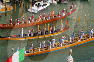 The boats of the historical procession for the historical regatta on the Grand canal of Venice, Italy, Europe