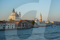 Salute church, Doge's palace, St. Mark's tower and basin, Venice lagoon, Venice, Italy, Europe
