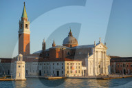 San Giorgio Basilica and island seen from the ferry, Venice lagoon, Venice, Italy, Europe