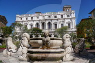 The New Palace of Bergamo, current seat of Angelo Mai Civic Library and Contarini Fountain, Bergamo, Lombardia, Italy, Europe