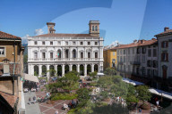 The Old Square and the New Palace of Bergamo, current seat of Angelo Mai Civic Library, Bergamo, Lombardia, Italy, Europe
