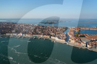 View of Venice from the helicopter, Venice Lagoon, Italy, Europe