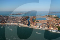 View of the Arsenale of Venice from the helicopter, Venice Lagoon, Italy, Europe