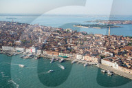 View of Venice from the helicopter, Venice Lagoon, Italy, Europe