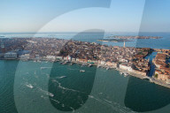 View of Venice from the helicopter, Venice Lagoon, Italy, Europe