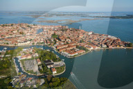 View of Murano island from the helicopter, Venice Lagoon, Italy, Europe