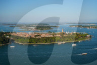 View of Sant'Elena island from the helicopter, Venice Lagoon, Italy, Europe