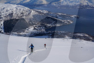 Ski touring in the Lyngen Alps, Lyngseidet, Lyngen peninsula, Troms County, Norway, Europe