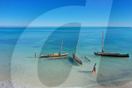 outrigger boats on the coral reef near Salary, South Western coast of Madagascar