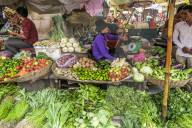 Vegetable stall at the busy, colourful Phsar Chas Old Market near the riverfront; Phsar Chas, city centre, Phnom Penh, Cambodia