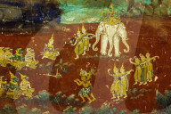 Fresco of the Reamker - the Khmer version of the Ramayana epic poem, Royal Palace cloisters. Royal Palace, Phnom Penh, Cambodia