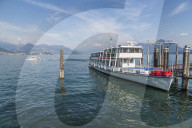 View of sightseeing boat docked at Stresa, Lago Maggiore, Piedmont, Italy, Europe