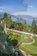 View of lilley pond from Floral Fountains, Isola Bella, Borromean Islands, Lake Maggiore, Piedmont, Italian Lakes, Italy, Europe