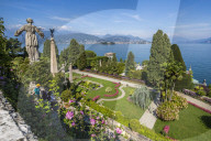 View of lilley pond from Floral Fountains, Isola Bella, Borromean Islands, Lake Maggiore, Piedmont, Italian Lakes, Italy, Europe