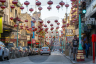 View of lanterns on street in Chinatown, San Francisco, California, USA, North America
