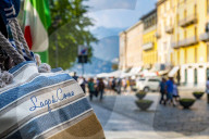 View of souvenir bags and shopping in Como, Province of Como, Lake Como, Lombardy, Italy, Europe