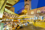 View of Duomo in Piazza del Duomo at dusk, Como, Province of Como, Lake Como, Lombardy, Italy, Europe