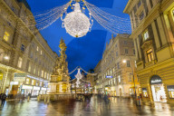 View of Christmas Lights on Graben at dusk, Vienna, Austria, Europe