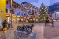 View of Moena town centre at Christmas, Province of Trento, South Tyrol, Italy, Europe
