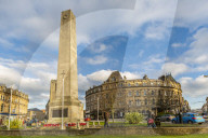 View of Cenotaph on Parliament Street at Christmas, Harrogate, North Yorkshire, England, United Kingdom, Europe