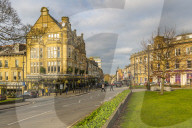 View of Parliament Street at Christmas, Harrogate, North Yorkshire, England, United Kingdom, Europe