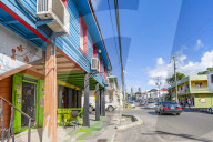 View of shop and Cathedral on Newgate Street, St John's, Antigua, Wast Indies, Caribbean, Central America