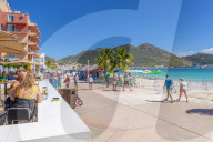 View of beach bar overlooking Caribbean Sea, Philipsburg, St Maarten, Caribbean, Leeward Islands, West Indies, Central America