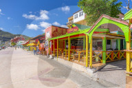 View of beach bar overlooking Caribbean Sea, Philipsburg, St Maarten, Caribbean, Leeward Islands, West Indies, Central America