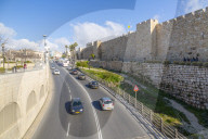 View of Old City wall from Jaffa Gate, Old City, UNESCO World Heritage Site, Jerusalem, Israel, Middle East