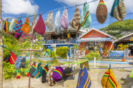 Colourful shops in Port Elizabeth, Admiralty Bay, Bequia, The Grenadines, St. Vincent and the Grenadines, Windward Islands, West Indies, Caribbean, Central America