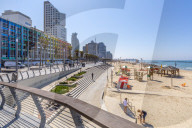 View of Bograshov Beach and sea front hotels, Tel Aviv, Israel, Middle East