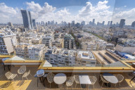 View of city skyline from hotel terace, Tel Aviv, Israel, Middle East