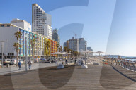 View of colourful buildings and promenade on Hayarkon Street, Tel Aviv, Israel, Middle East