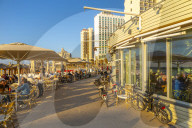 View of cafe restaurants on promenade, Hayarkon Street, Tel Aviv, Israel, Middle East