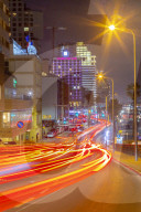 View of traffic and hotels on Hayarkon Street at night, Tel Aviv, Israel, Middle East