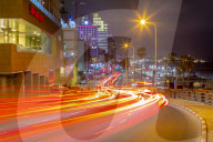 View of traffic and hotels on Hayarkon Street at night, Tel Aviv, Israel, Middle East