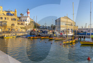 View of Jaffa Old Town harbour at sunset, Tel Aviv, Israel, Middle East