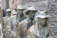 View of statue of a Great Depression bread line at the Franklin D. Roosevelt Memorial, Washington, D.C., United States of America, North America