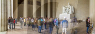 Panoramic view of visitors around the statue of Abraham Lincoln, Lincoln Memorial, Washington, D.C., United States of America, North America