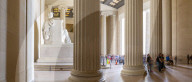 Panoramic view of visitors around the statue of Abraham Lincoln, Lincoln Memorial, Washington, D.C., United States of America, North America
