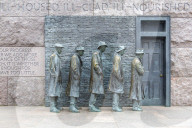 View of statue of a Great Depression bread line at the Franklin D. Roosevelt Memorial, Washington, D.C., United States of America, North America