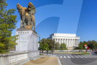 View of The Arts of Peace Sculptures and Lincoln Memorial, Washington DC, District of Columbia, United States of America