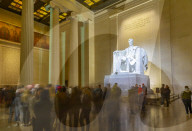 View of Lincoln statue in the Lincoln Memorial at night, Washington DC, District of Columbia, United States of America