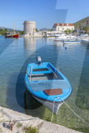 View of small harbour boats and restaurants in Mali Ston, Dubrovnik Riviera, Croatia, Europe