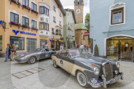View of vintage car rally Vorderstadt, Kitzbuhel, Austrian Tyrol Region, Austria, Europe