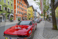 View of vintage car rally Vorderstadt, Kitzbuhel, Austrian Tyrol Region, Austria, Europe